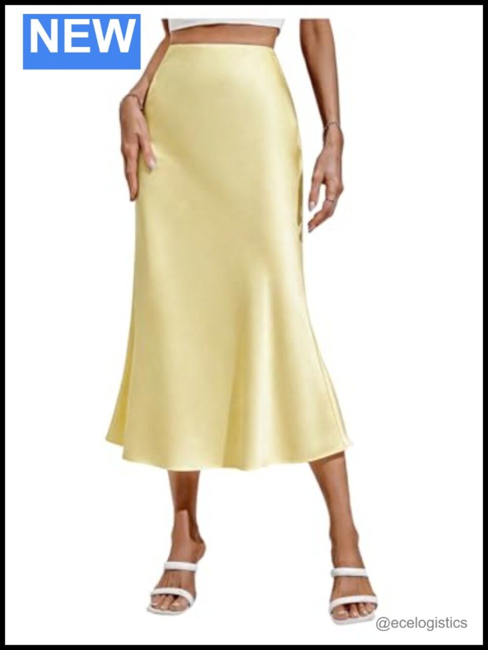 Dressy Satin High Waisted Flared Hem Fishtail Midi Skirt Bodycon